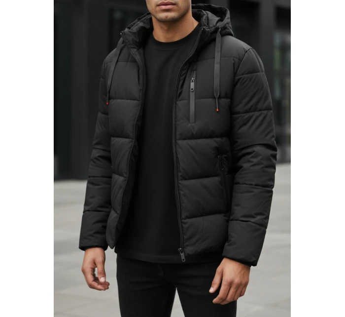 Pánská prošívaná zimní bunda s kapucí černá FashionStreet TX5117