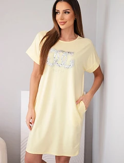 Dámské viskózové šaty s krátkým rukávem a ozdobným potiskem žlutá