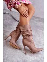 Dámské mačkané kozačky kozačky hnědé Laguna