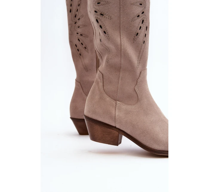 Semišové Lodičky s na Nízkém Podpatku Bežové model 21646141 - Zazoo