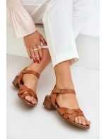 Kožené Sandály Na Podpatku Hnědé model 21684012 - Zazoo Kožené Sandály Na Podpatku Hnědé model 21684012 - Zazoo