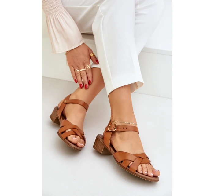 Kožené Sandály Na Podpatku Hnědé model 21684012 - Zazoo Kožené Sandály Na Podpatku Hnědé model 21684012 - Zazoo