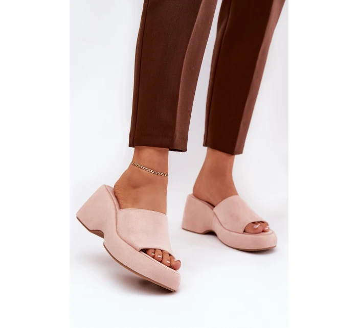 Eko Velurové Pantofle Dámské Na Platformě A Růžové model 21687974 - Boto