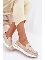 Dámské vzorované mokasíny z přírodní kůže béžové model 22095036 - EVENTO Dámské vzorované mokasíny z přírodní kůže béžové model 22095036 - EVENTO