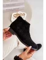 Dámské Kotníkové Boty Na Plochém Podpatku Ažurové Černé S.Barski Dámské Kotníkové Boty Na Plochém Podpatku Ažurové Černé S.Barski