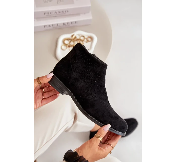 Dámské Kotníkové Boty Na Plochém Podpatku Ažurové Černé S.Barski Dámské Kotníkové Boty Na Plochém Podpatku Ažurové Černé S.Barski