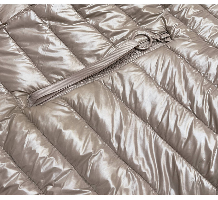 Asymetrická béžová dámská bunda s kapucí model 17214456 - MINORITY