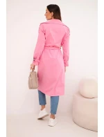 Dámský kabát v pase s límečkem světle růžový