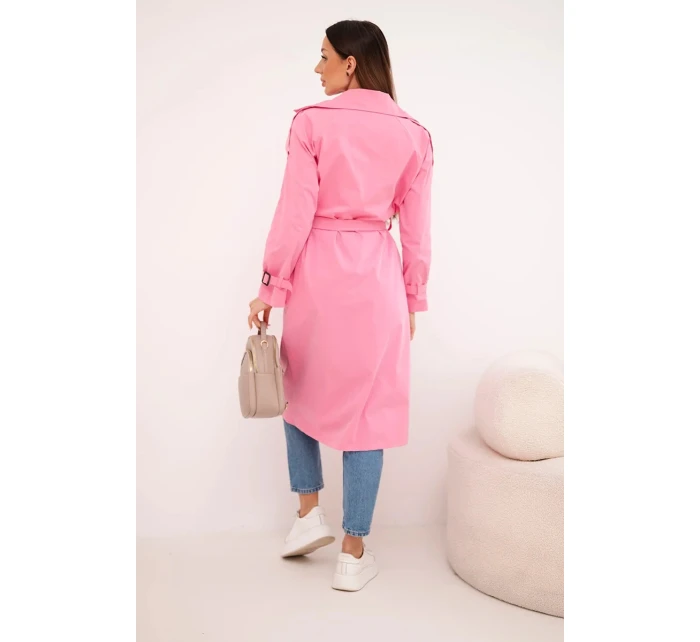 Dámský kabát v pase s límečkem světle růžový