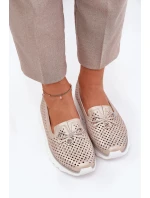 Dámské Kožené Ažurové Polobotky Z Přírodní Kůže D&A LR51-631 Zlaté Dámské Kožené Ažurové Polobotky Z Přírodní Kůže D&A LR51-631 Zlaté