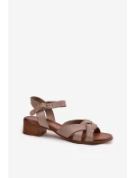 Kožené Sandály Na Jemném Podpatku Béžové Zazoo 40372