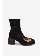 Dámské kotníkové boty s mašlí na podpatku D&A JC52-827 Černé Dámské kotníkové boty s mašlí na podpatku D&A JC52-827 Černé