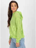 Světle zelený prolamovaný letní svetr s dlouhými rukávy