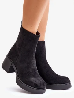 Eko Semišové Dámské Kotníkové Boty Na Podpatku Zateplené Černé Meriluna