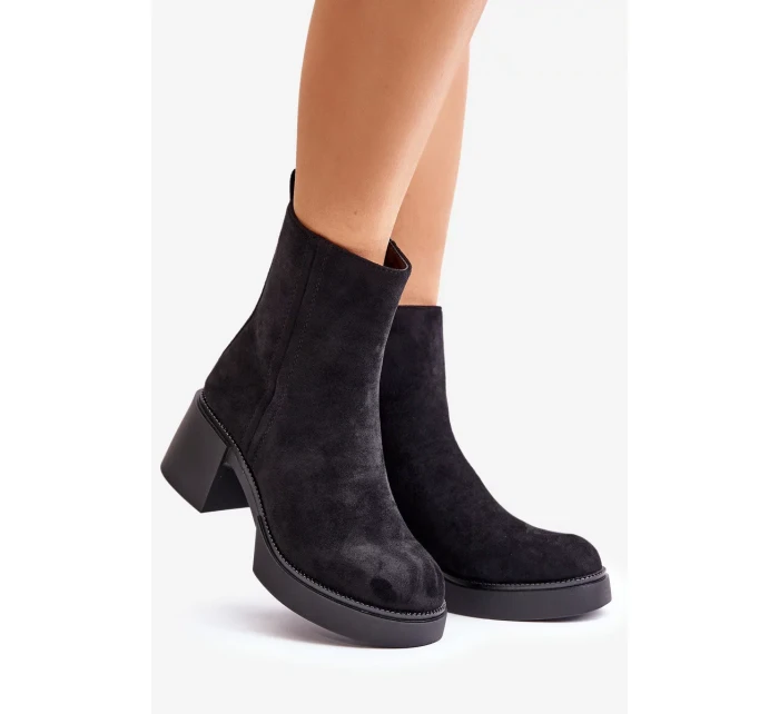 Eko Semišové Dámské Kotníkové Boty Na Podpatku Zateplené Černé Meriluna Eko Semišové Dámské Kotníkové Boty Na Podpatku Zateplené Černé Meriluna