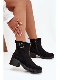 Dámské kotníkové boty na nízkém podpatku s klípkem a s přezkou Helvina – černé