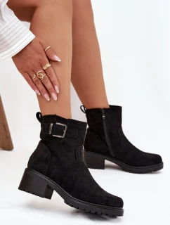 Dámské kotníkové boty na nízkém podpatku s klípkem a s přezkou Helvina – černé