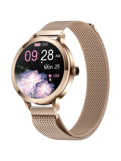 Dámské chytré hodinky VELTORI VT340-1 Zlatý náramek + růžový silikonový řemínek