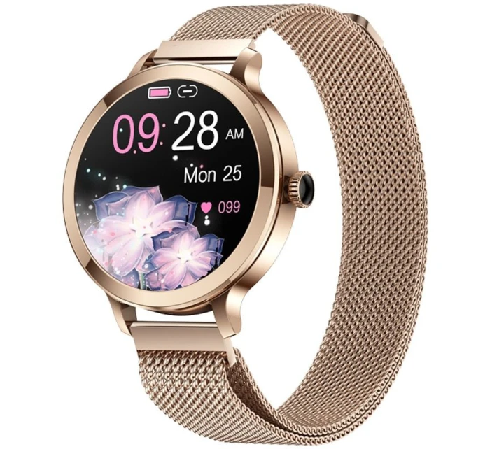 Dámské chytré hodinky VELTORI VT340-1 Zlatý náramek + růžový silikonový řemínek Dámské chytré hodinky VELTORI VT340-1 Zlatý náramek + růžový silikonový řemínek