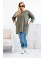 Dámská blůza Plus Size s delším zadním dílem a dlouhým rukávem khaki