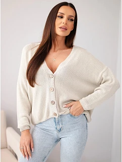 Dámský bavlněný oversized svetr na knoflíky s výstřihem do V béžová