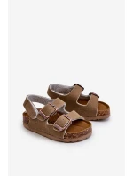 Dětské sandálky na korkové platformě se suchým zipem v barvě khaki Rorria
