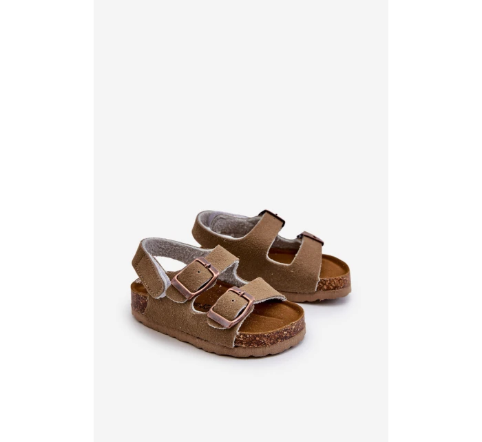 Dětské sandálky na korkové platformě se suchým zipem v barvě khaki Rorria