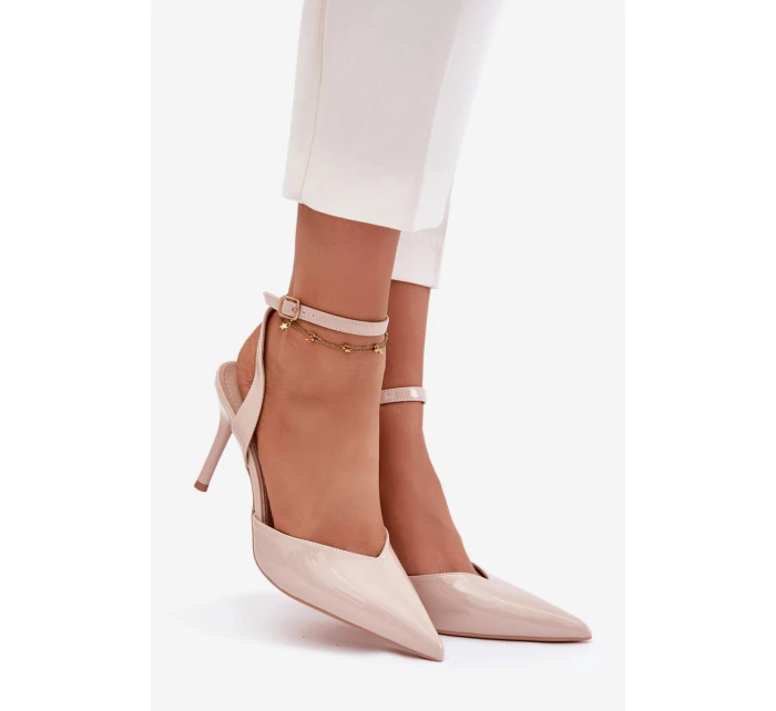 Lakované lodičky s patou béžové model 21788272 - Boto