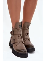 Dámské kotníkové boty z pravé kůže se sponami a ozdobným detailem Zazoo – tmavě béžové Dámské kotníkové boty z pravé kůže se sponami a ozdobným detailem Zazoo – tmavě béžové