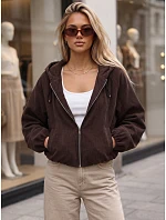 Dámská oversizeová kordová bunda s kapucí, čokoládová, FashionStreet TY6061