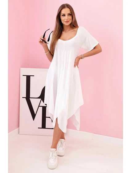 Dámské viskózové šaty s krátkým rukávem a rozšířeným lemem bílý