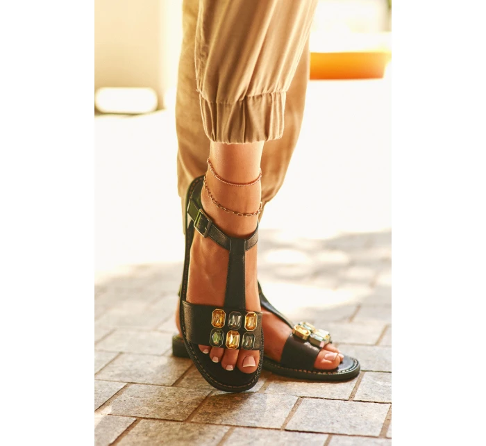 Elegantní Dámské Sandály S Ozdobnými  Černé model 21665206 - S.Barski