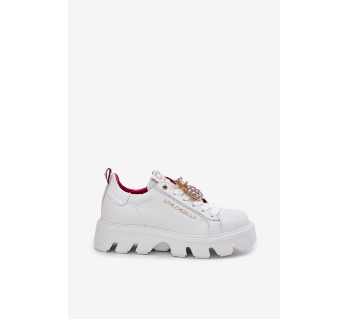 Kožené tenisky s ozdobnou broží ananas CheBello 4651 bílé