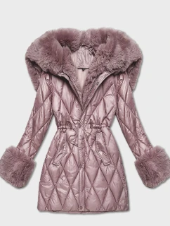 Růžová bunda s kožešinovou kapucí, která tvoří límec (T3-2635#-52)