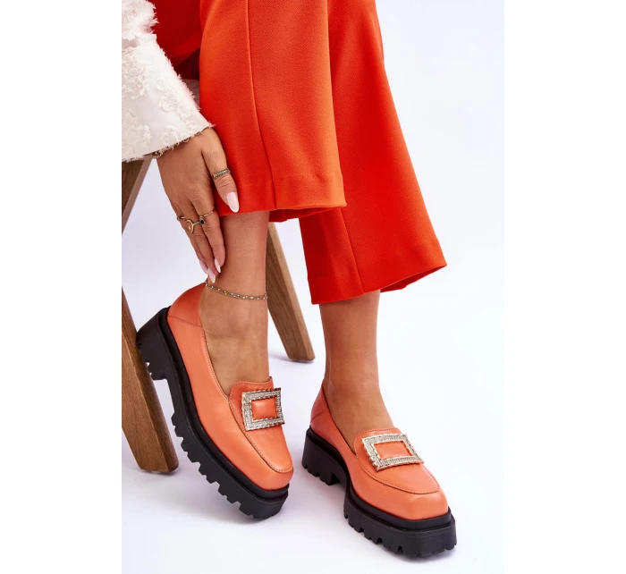 Pohodlné kožené mokasíny oranžové model 21613244 - Boto