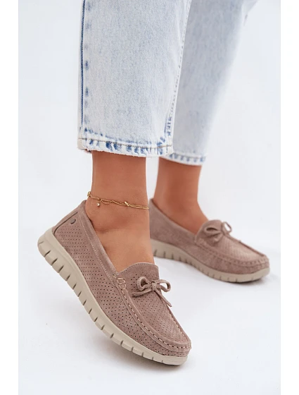 Dámské Mokasíny Z Přírodního Semiše S Mašlí Vinceza Béžové