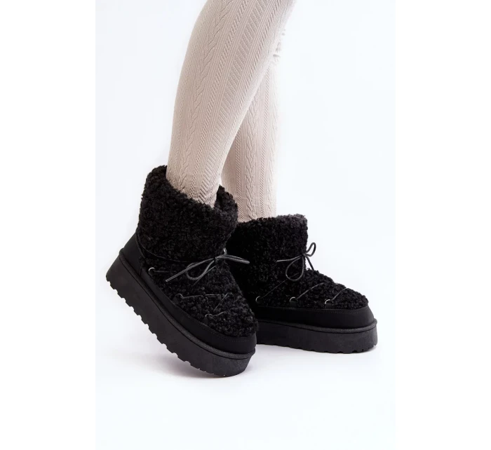 Dámské šněrovací boty do sněhu se silnou podrážkou, černé Loso Dámské šněrovací boty do sněhu se silnou podrážkou, černé Loso