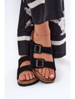 Dámské semišové pantofle s přezkami Big Star – černé Dámské semišové pantofle s přezkami Big Star – černé