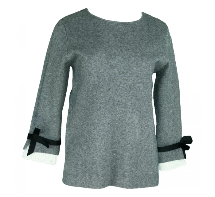 Dámský svetr na rukávech bílým volánkem a černou SW  Gemini model 7548622 - FPrice