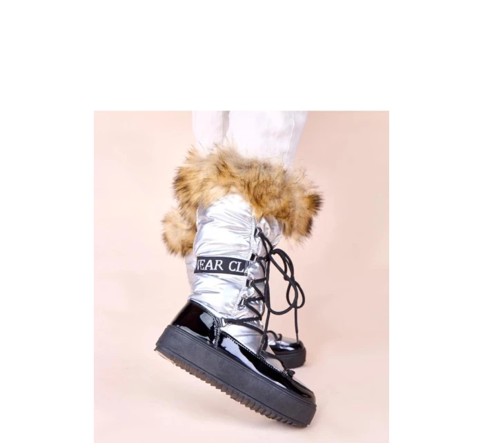 Dámské sněhule AT001 Stříbrná s černou - CHIC shoes Dámské sněhule AT001 Stříbrná s černou - CHIC shoes