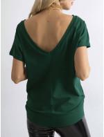 Tmavě zelené dámské tričko T-shirt basic s výstřihem vzadu Feel Good (4662-38)
