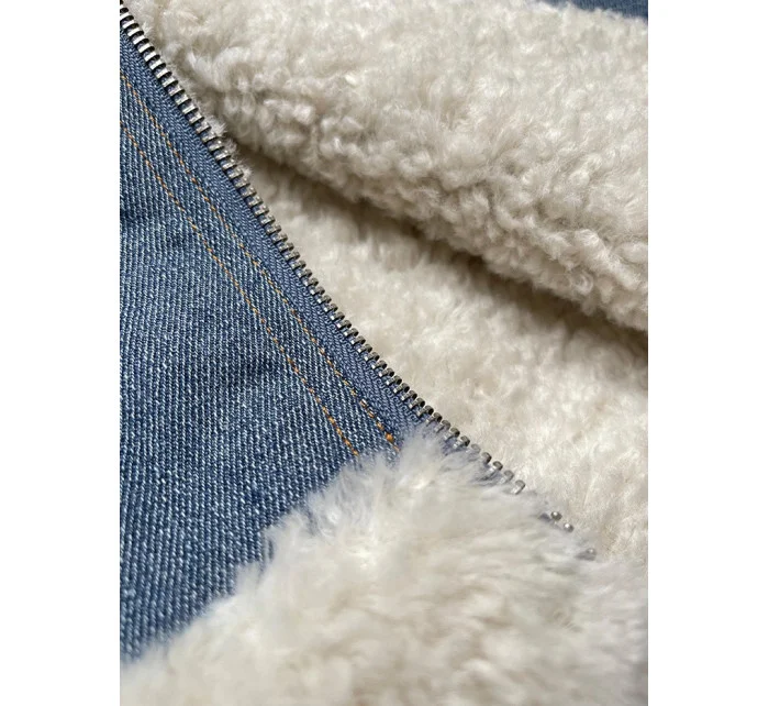 Světle modro/ecru džínová bunda s podšívkou typu beránek J Style (11Z8217)