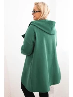 Dámská mikina Plus Size zateplená s kapucí a asymetrickým zipem tmavě zelená