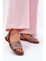 model 21694288 Pohodlné Kožené Nazouvací Sandály Tmavě Béžové - Zazoo