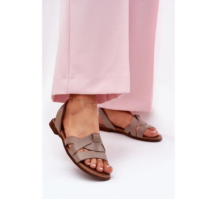 model 21694288 Pohodlné Kožené Nazouvací Sandály Tmavě Béžové - Zazoo