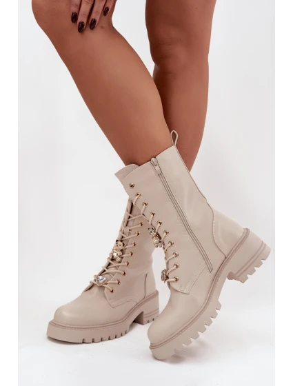 Dámské workery s přezkami Medvídek Srdce Béžové model 21744660 - Boto