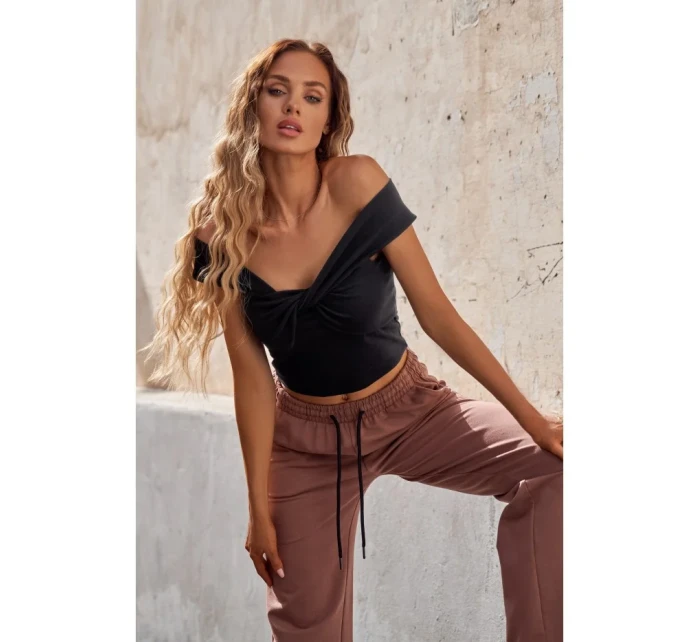 M680 Top bez rukávů s uzlovým výstřihem - černý