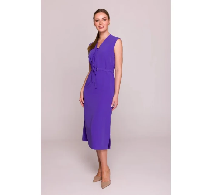 model 21154788 Šaty áčkového střihu s vázáním a výstřihem do V fialové - STYLOVE model 21154788 Šaty áčkového střihu s vázáním a výstřihem do V fialové - STYLOVE
