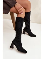 Dámské kozačky na sloupkovém podpatku s prošitím Celandine – černé Dámské kozačky na sloupkovém podpatku s prošitím Celandine – černé