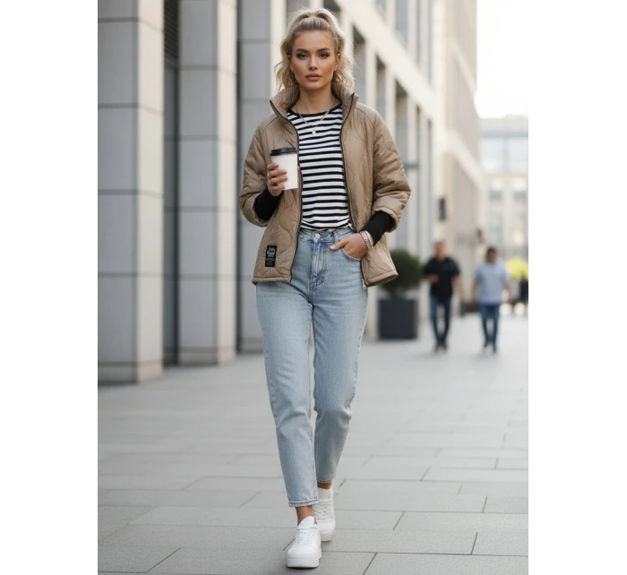 Dámská prošívaná přechodová bunda velbloudí barvy FashionStreet TY5543